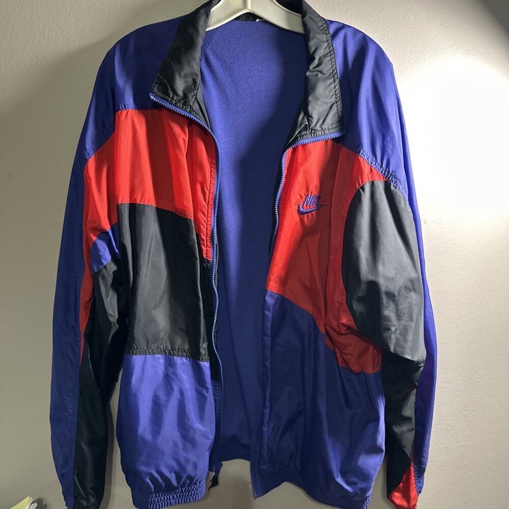 Nike Jacket L Purple Red Blue Windbreaker Vintage 90s Colorblock Swoosh Retro